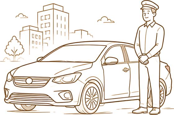 Driver waiting beside a clean private car